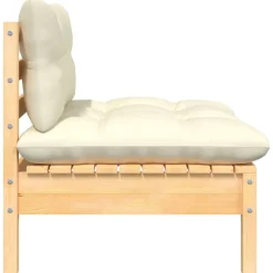 Mobilier De Jardin-vidaXL Canapé central de jardin avec coussins crème Bois de pin massif Naturel et cr&egrave;me