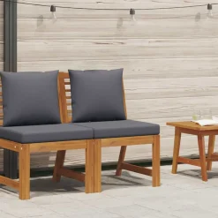 Mobilier De Jardin-vidaXL Canapé central sectionnel avec coussin Bois d'acacia Gris foncé