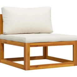 vidaXL Canapé central sectionnel et coussin blanc crème Bois d'acacia