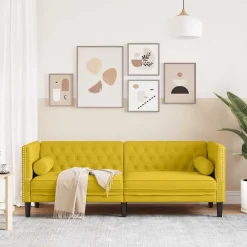 Canapés-vidaXL Canapé Chesterfield avec traversins 3 places velours Jaune