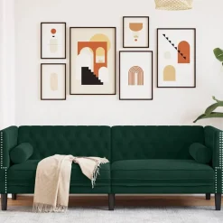 Canapés-vidaXL Canapé Chesterfield avec traversins 3 places velours Vert foncé