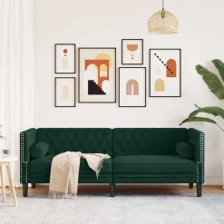 Canapés-vidaXL Canapé Chesterfield avec traversins 3 places velours Vert foncé