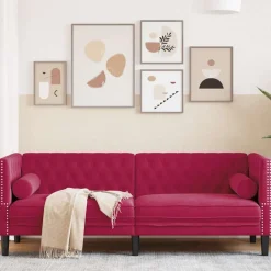 vidaXL Canapé Chesterfield avec traversins 3 places velours
