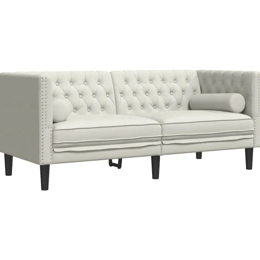 vidaXL Canapé Chesterfield avec traversins 2 places crème velours