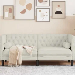 vidaXL Canapé Chesterfield avec traversins 2 places crème velours