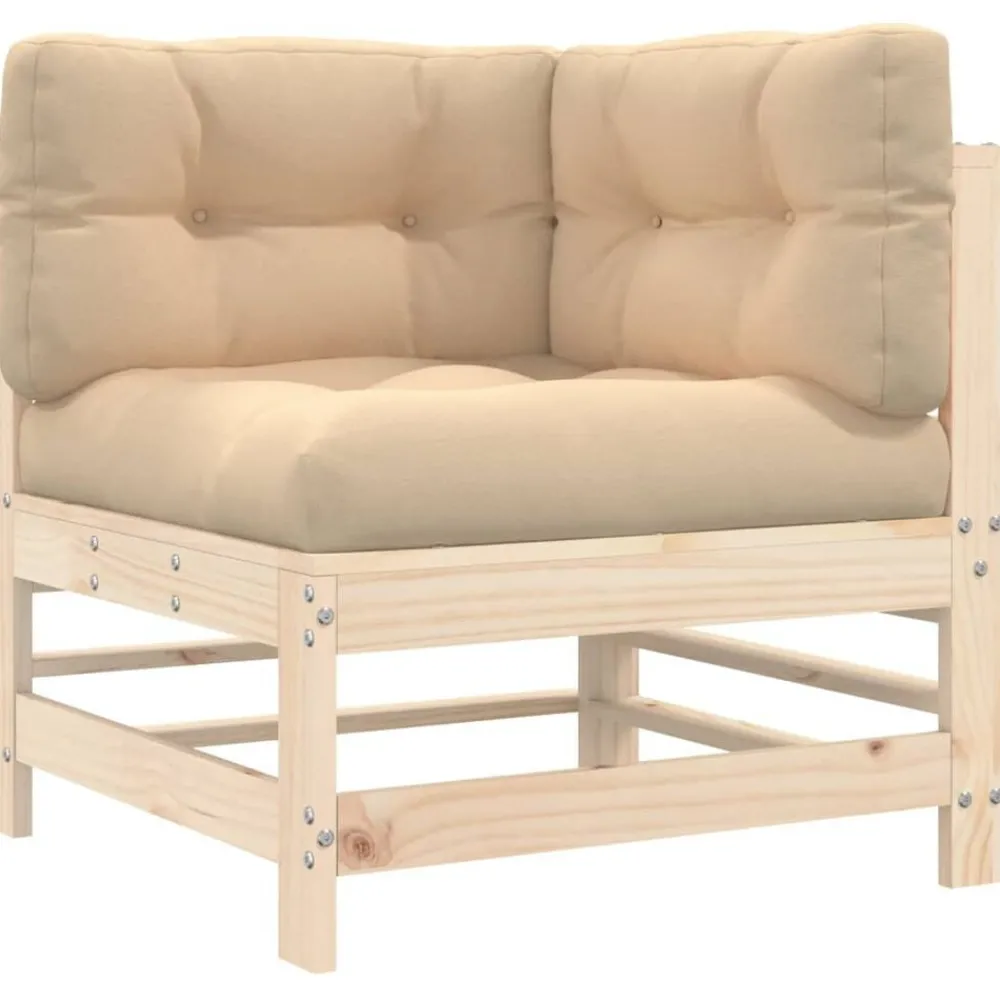 Mobilier De Jardin-vidaXL Canapé d'angle avec coussins bois de pin solide Pin naturel
