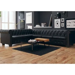 Canapés-vidaXL Canapé d'angle Chesterfield 6 places Cuir synthétique Noir