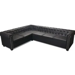 Canapés-vidaXL Canapé d'angle Chesterfield 6 places Cuir synthétique Noir