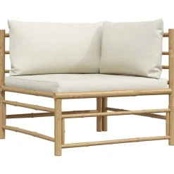 Mobilier De Jardin-vidaXL Canapé d'angle de jardin avec coussins crème Bambou Blanc