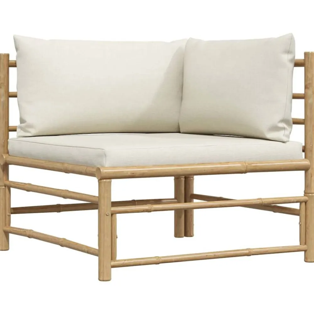 Mobilier De Jardin-vidaXL Canapé d'angle de jardin avec coussins crème Bambou Blanc