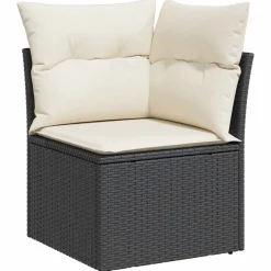 Mobilier De Jardin-vidaXL Canapé d'angle de jardin avec coussins noir résine tressée Noir et cr&egrave;me