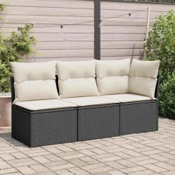 Mobilier De Jardin-vidaXL Canapé d'angle de jardin avec coussins noir résine tressée Noir et cr&egrave;me