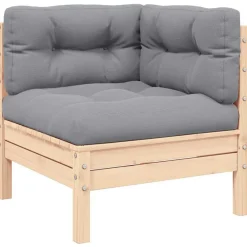 Mobilier De Jardin-vidaXL Canapé d'angle de jardin avec coussins gris Bois de pin massif Marron et gris