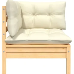 vidaXL Canapé d'angle de jardin avec coussins crème Bois de pin massif