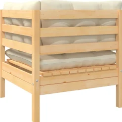 vidaXL Canapé d'angle de jardin avec coussins crème Bois de pin massif