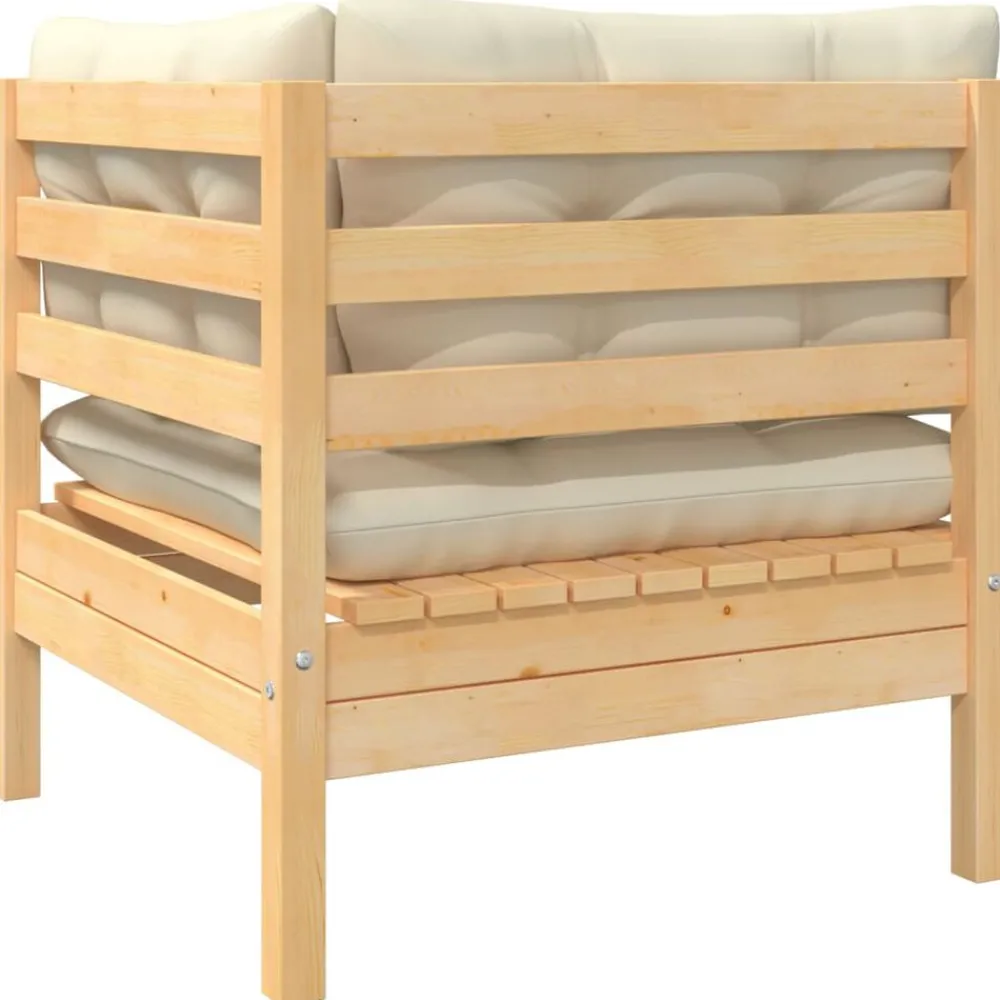 vidaXL Canapé d'angle de jardin avec coussins crème Bois de pin massif