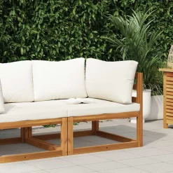 vidaXL Canapé d'angle sectionnel et coussin blanc crème Bois d'acacia