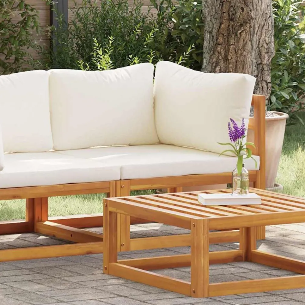 vidaXL Canapé d'angle sectionnel et coussin blanc crème Bois d'acacia