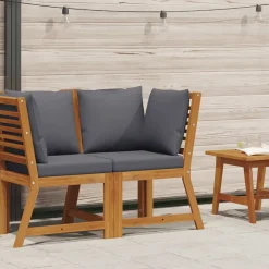Mobilier De Jardin-vidaXL Canapé d'angle sectionnel avec coussin Acacia solide Gris foncé