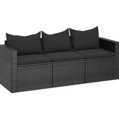 Mobilier De Jardin-vidaXL Canapé de jardin à 3 places avec coussins résine tressée Noir