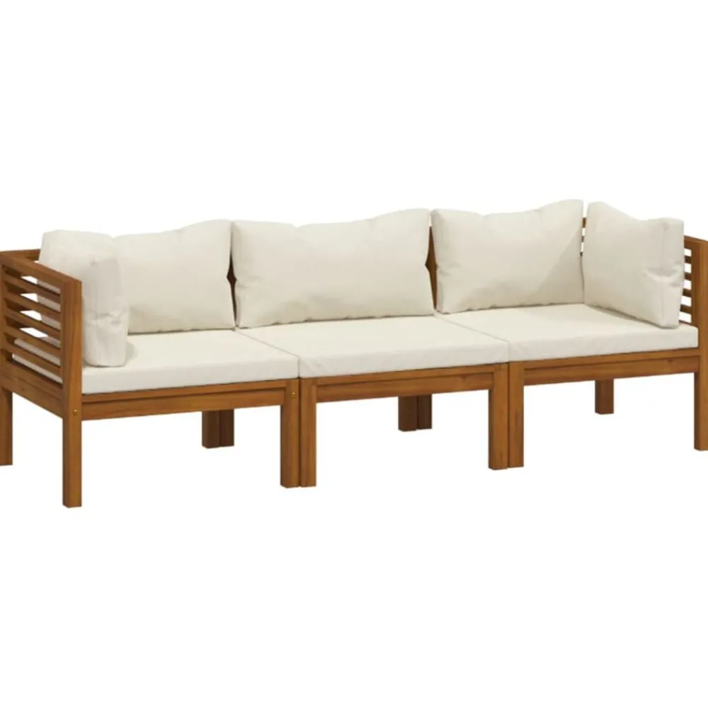 vidaXL Canapé de jardin 3 places et coussin crème Bois d'acacia massif