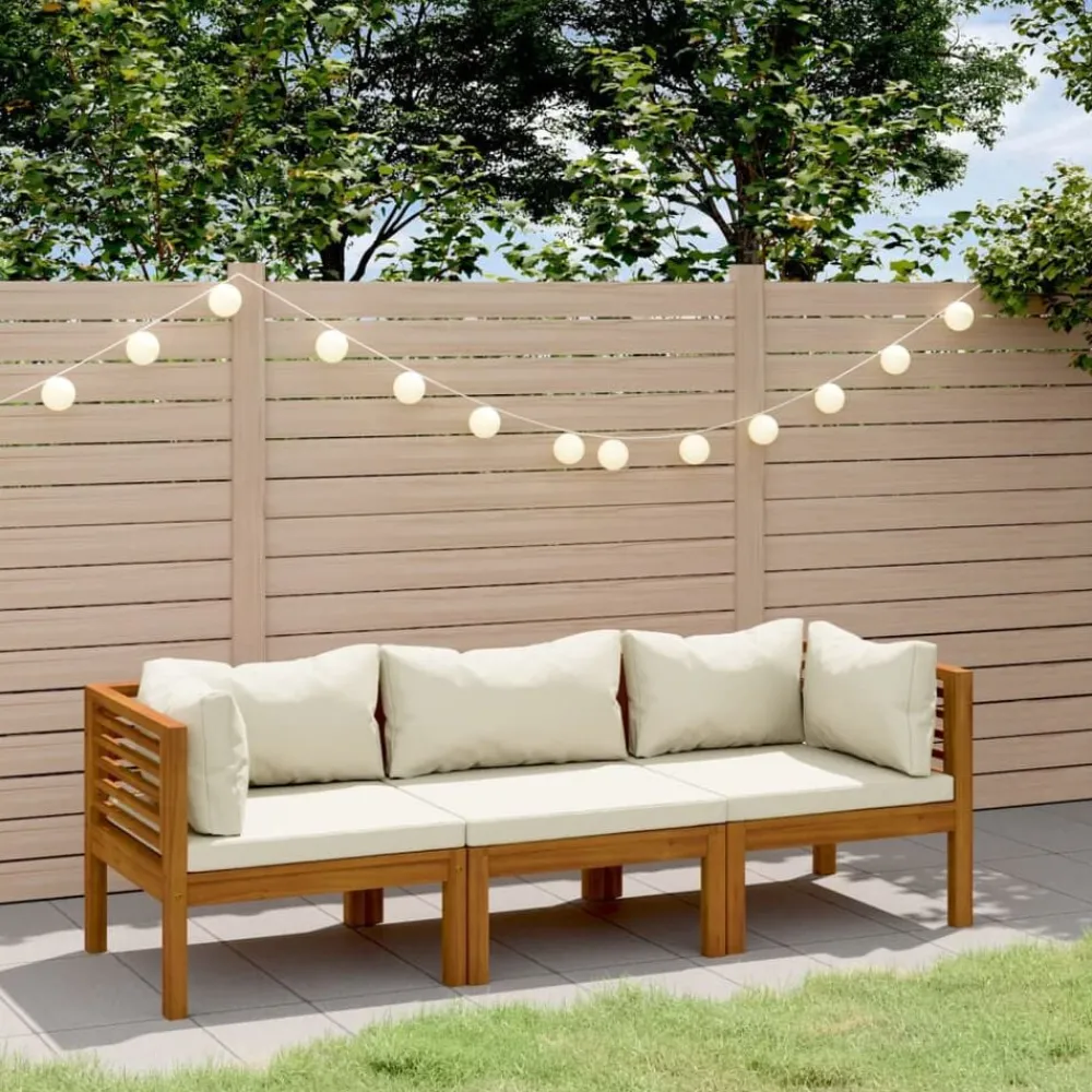 vidaXL Canapé de jardin 3 places et coussin crème Bois d'acacia massif