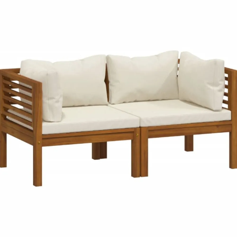 vidaXL Canapé de jardin 2 places et coussin crème Bois d'acacia massif