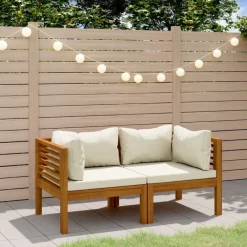 vidaXL Canapé de jardin 2 places et coussin crème Bois d'acacia massif