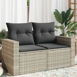 Mobilier De Jardin-vidaXL Canapé de jardin 2 places et coussins résine tressée Gris clair