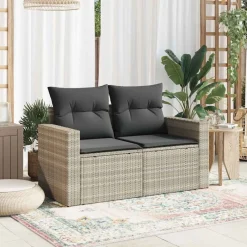 Mobilier De Jardin-vidaXL Canapé de jardin 2 places et coussins résine tressée Gris clair