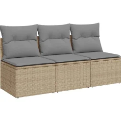 Mobilier De Jardin-vidaXL Canapé de jardin avec coussins 3 places beige résine tressée beige et gris