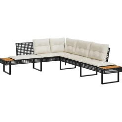 Mobilier De Jardin-vidaXL Canapé de jardin avec coussins en forme de L rotin acacia Noir