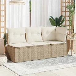 Mobilier De Jardin-vidaXL Canapé de jardin avec coussins 3 places résine tressée Beige