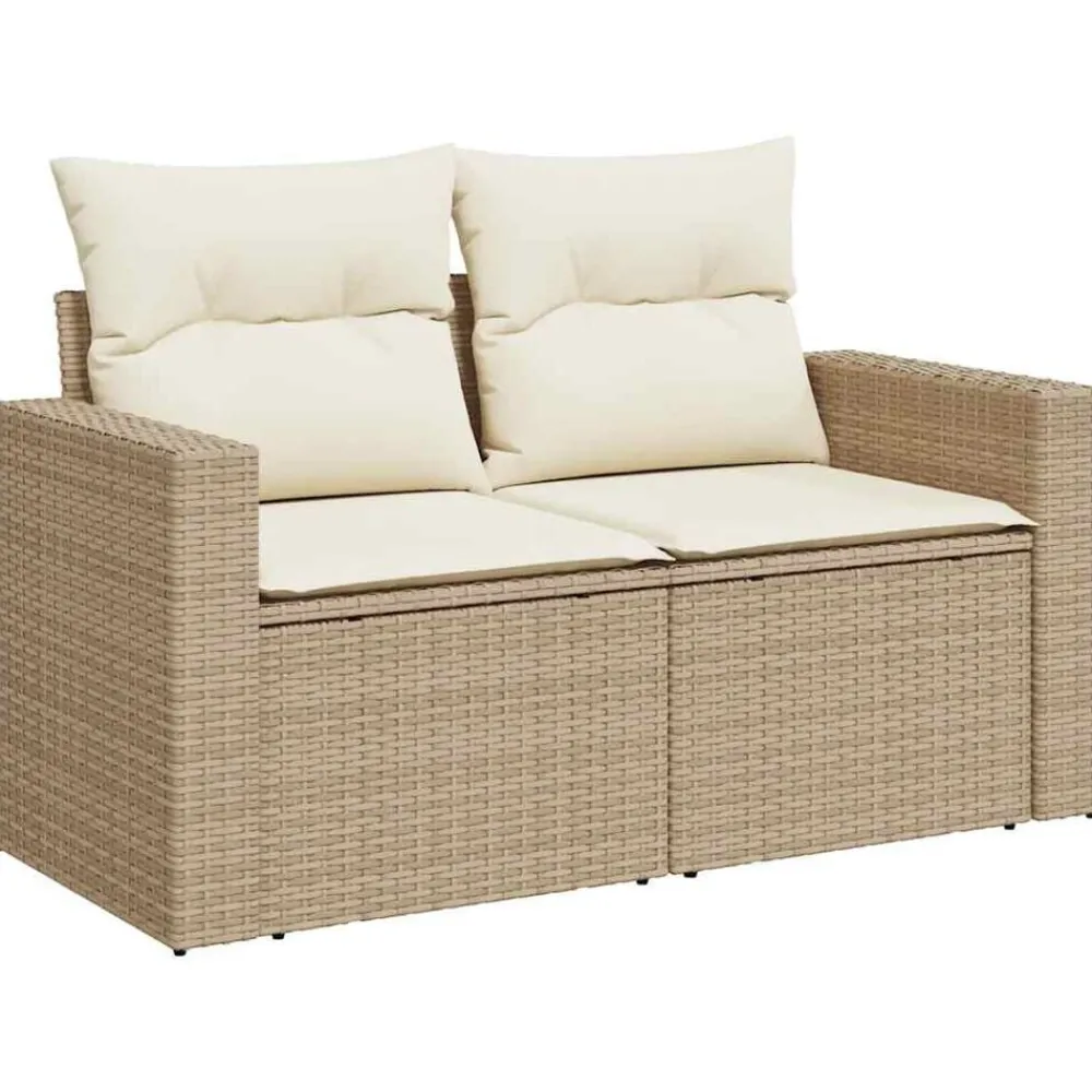 vidaXL Canapé de jardin avec coussins 2 places beige résine tressée