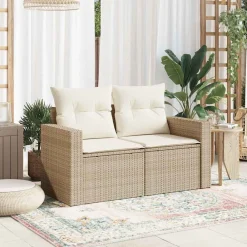 vidaXL Canapé de jardin avec coussins 2 places beige résine tressée