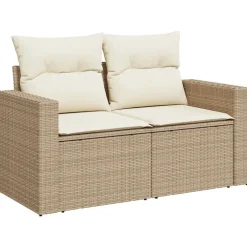 Mobilier De Jardin-vidaXL Canapé de jardin avec coussins 2 places beige résine tressée beige et cr&egrave;me