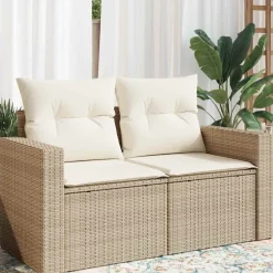Mobilier De Jardin-vidaXL Canapé de jardin avec coussins 2 places beige résine tressée beige et cr&egrave;me
