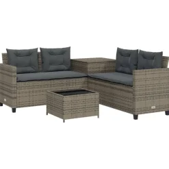 Mobilier De Jardin-vidaXL Canapé de jardin avec table et coussins en forme de L Gris