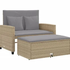 Mobilier De Jardin-vidaXL Canapé de jardin avec coussins 2 places beige résine tressée beige et gris