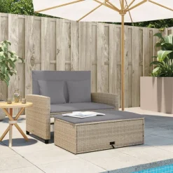 Mobilier De Jardin-vidaXL Canapé de jardin avec coussins 2 places beige résine tressée beige et gris