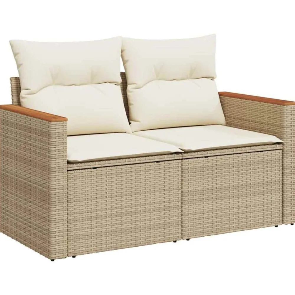 vidaXL Canapé de jardin avec coussins 2 places beige résine tressée
