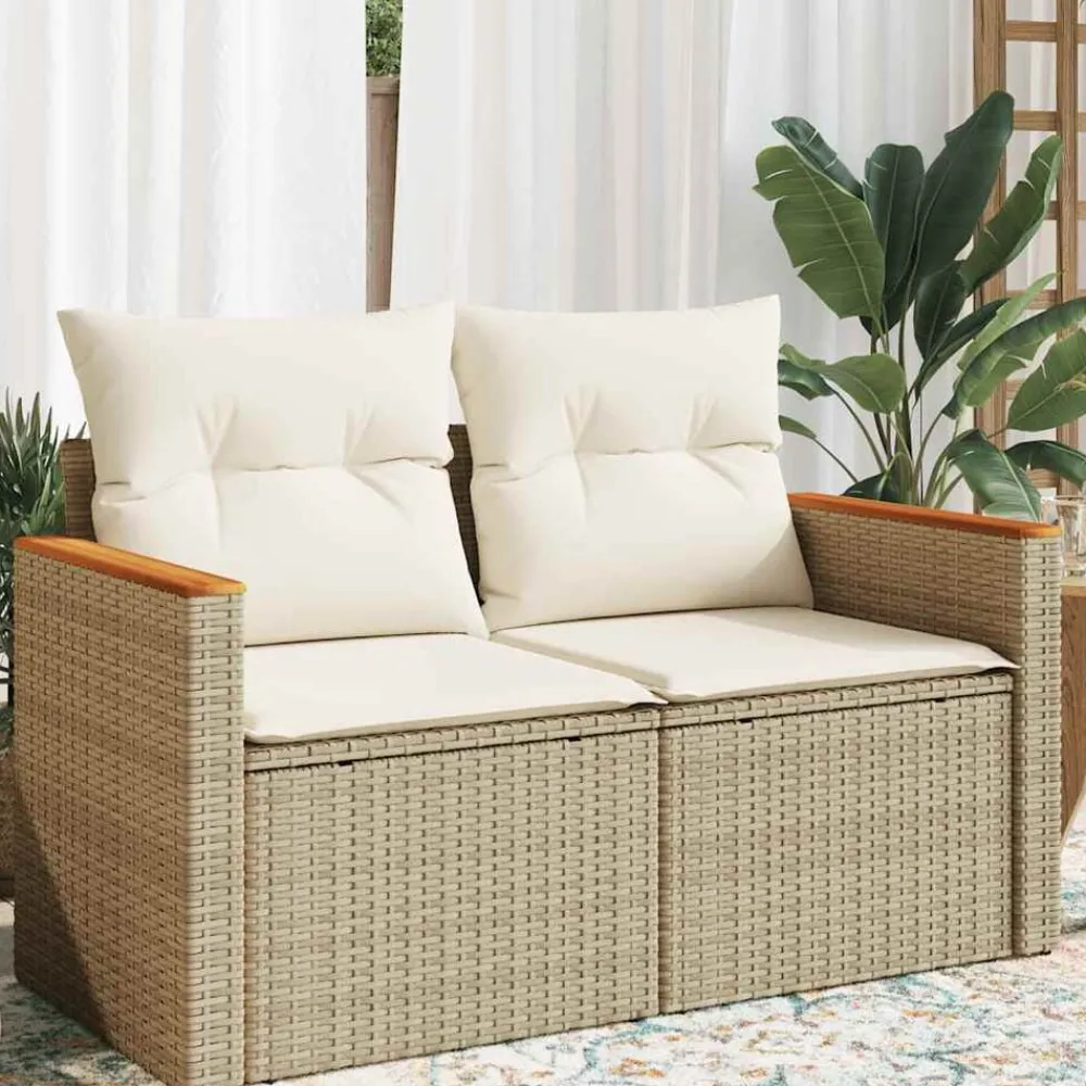vidaXL Canapé de jardin avec coussins 2 places beige résine tressée