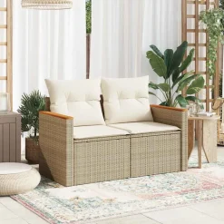vidaXL Canapé de jardin avec coussins 2 places beige résine tressée