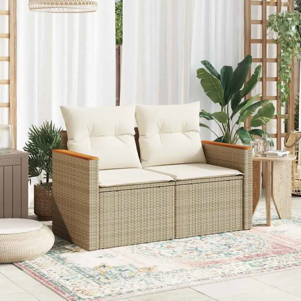 vidaXL Canapé de jardin avec coussins 2 places beige résine tressée