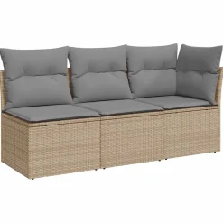 Mobilier De Jardin-vidaXL Canapé de jardin avec coussins 3 places beige résine tressée beige et gris