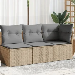 Mobilier De Jardin-vidaXL Canapé de jardin avec coussins 3 places beige résine tressée beige et gris