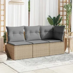 Mobilier De Jardin-vidaXL Canapé de jardin avec coussins 3 places beige résine tressée beige et gris