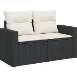 vidaXL Canapé de jardin avec coussins 2 places noir résine tressée
