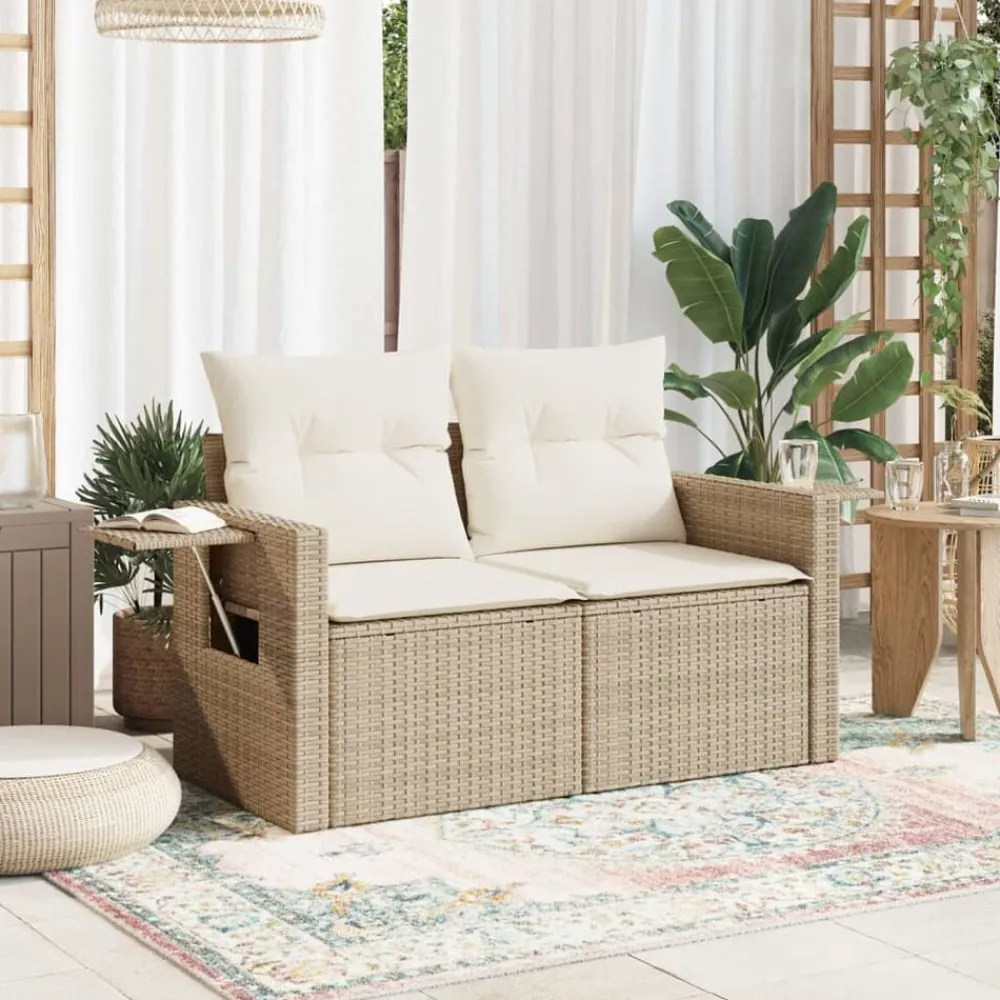 vidaXL Canapé de jardin avec coussins 2 places beige résine tressée