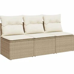 Mobilier De Jardin-vidaXL Canapé de jardin avec coussins 3 places résine tressée Beige